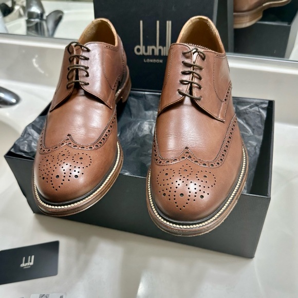 😀SOLD😀 Dunhill Men’s Formal Brown Wing Tip Shoes Sz. 8.5 - Picture 3 of 14